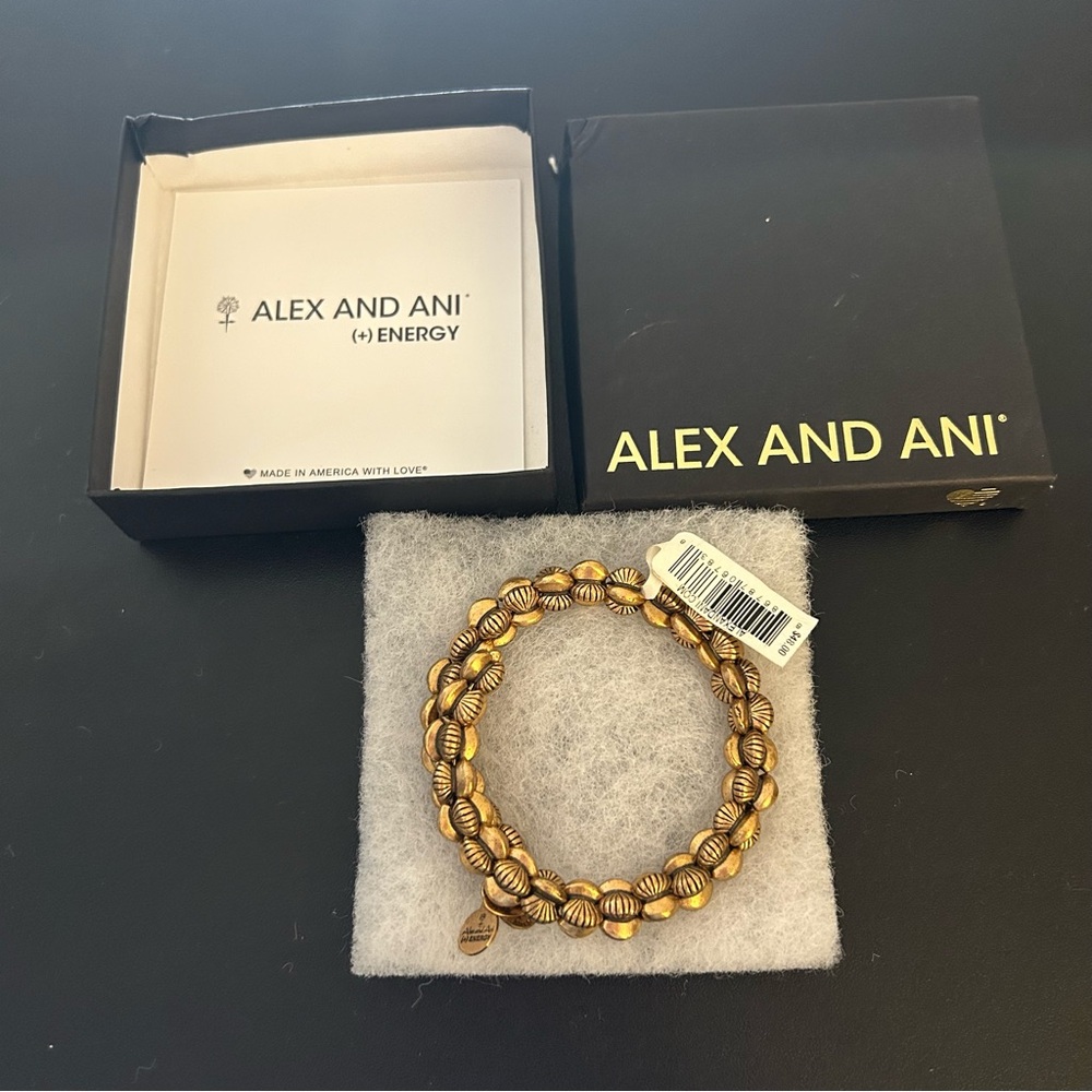Alex and Ani Gold Shell Beaded Stacked Wrap Bracelet Energy NEW NWT
